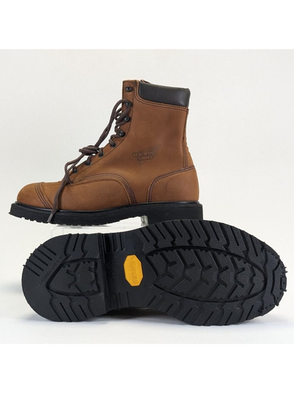 Red Wing Mens Size 8.5 EE Work Boots 8" Cap Toe Vibram Sole Brown Leather Wide